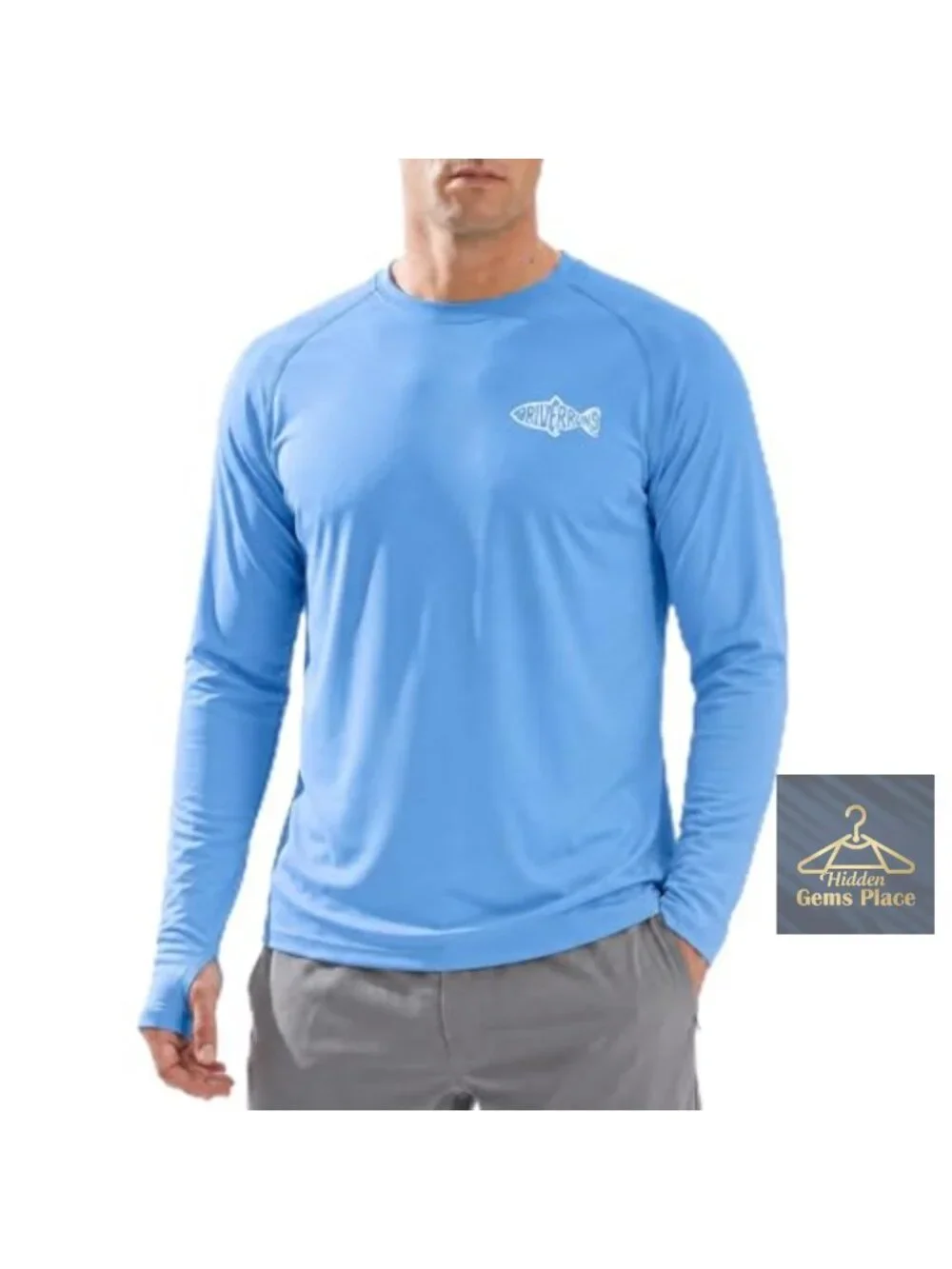 Men's UPF 50+ Sun Protection Thumbhole Long Sleeve Cooling Fishing Shirt Quick